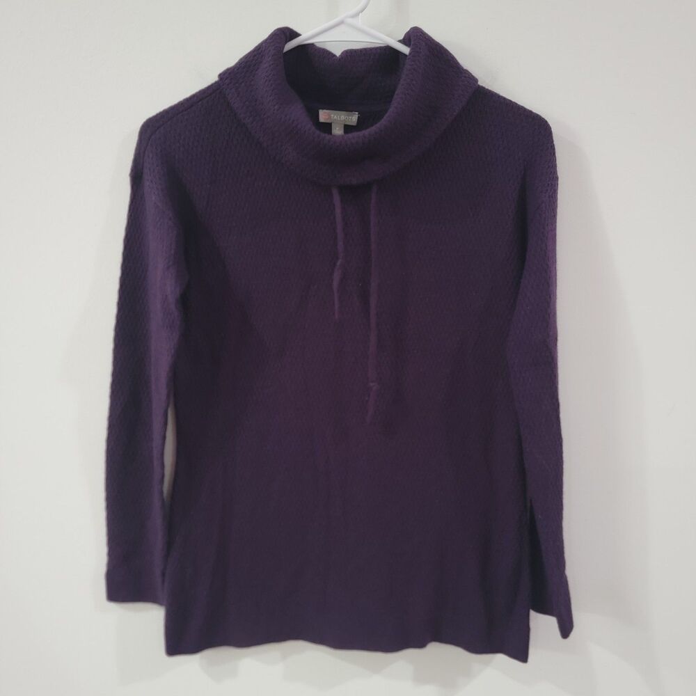 Talbots Womens Waffle Knit Sweater Size Petite Small Wool Turtleneck Purple‎